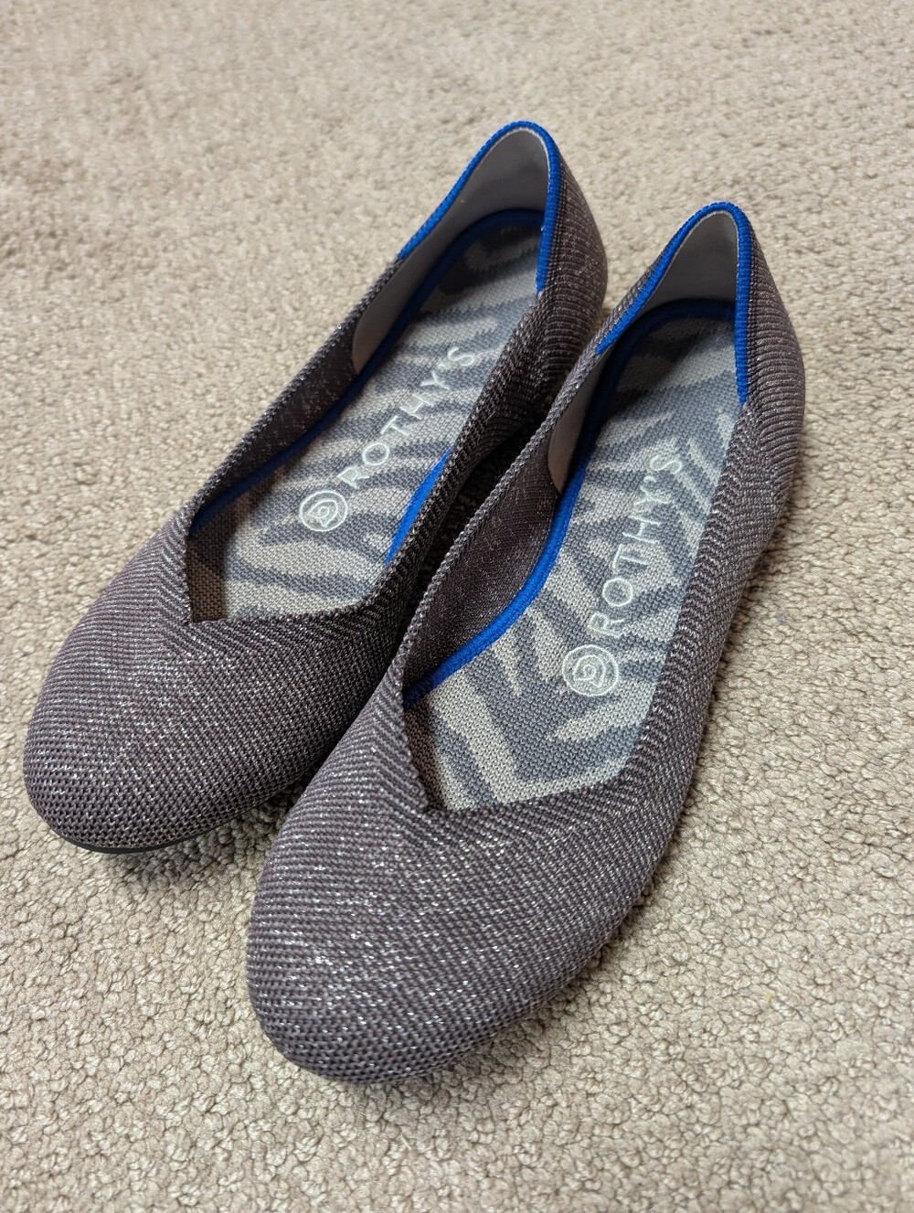 Rothy's The Flat Twilight Metallic Womens Sz 7 Purple Sparkle Washable Comfort